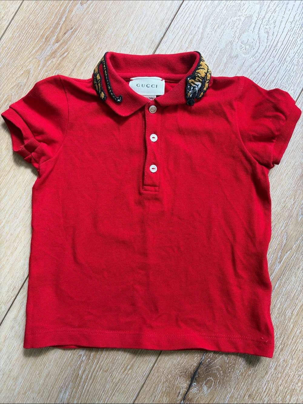 Gucci Baby Girls Red Polo Shirt Size 12-18 Months Tiger On Collar